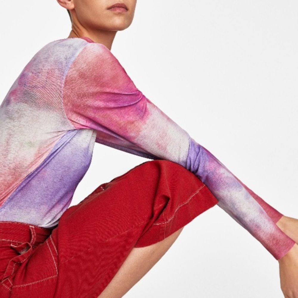Zara Sheer Long Sleeve Tie Dye Top Size M
